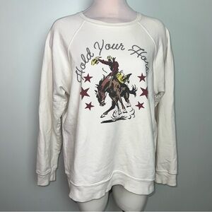 Retrobrand Hold Your Horses Western Rodeo Bronco Graphic Sweatshirt Cream USA M